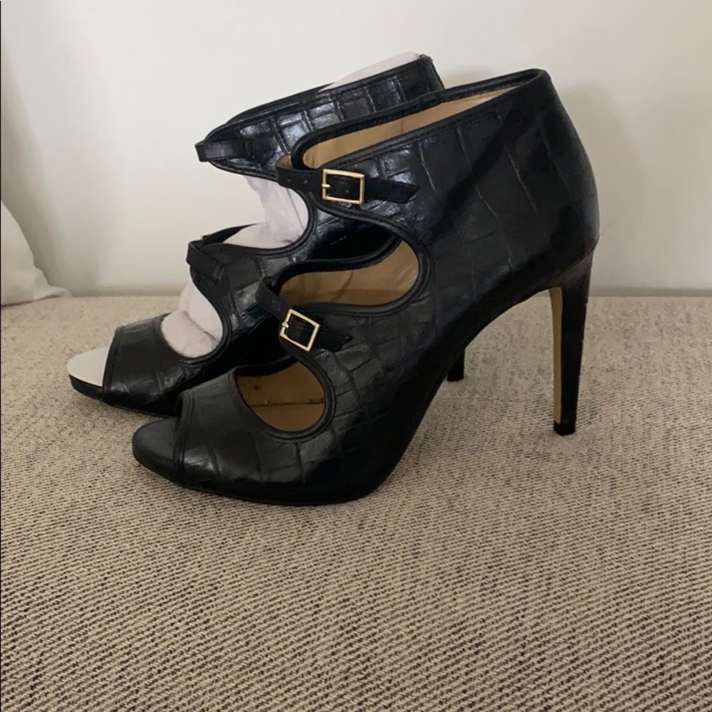 Croc leather embossed Mary Jane pumps